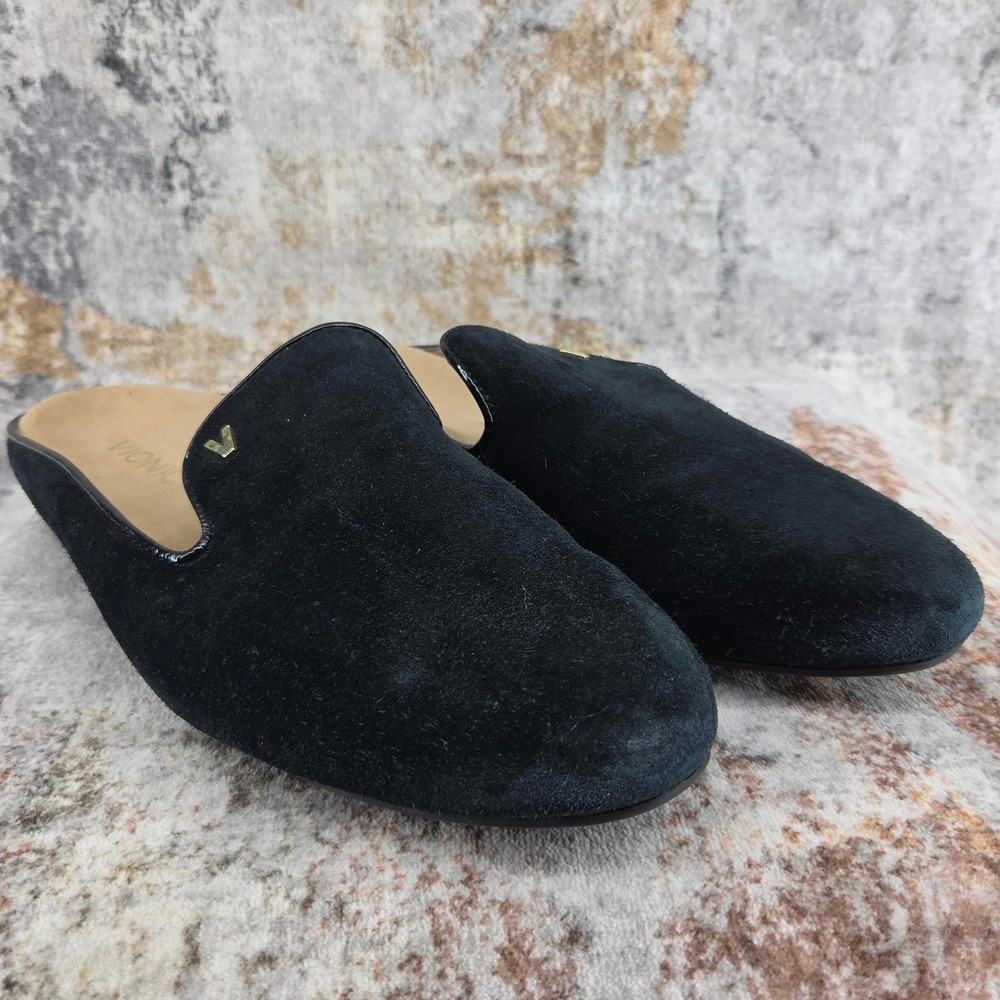 Vionic Carnegie Mule Loafers Womens 9 Black Suede Patent Trim Shoes TVW5265
